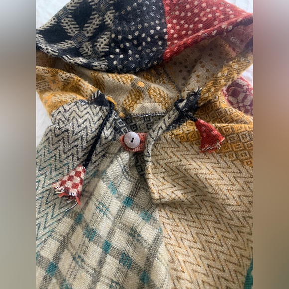 Patchwork Wool Hooded Poncho Cloak | Boho Festival Cape | Made in India O/S - Picture 7 of 8